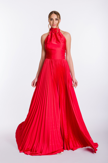 Maxi Satin Pleated Dress - Seven Sins Fashion